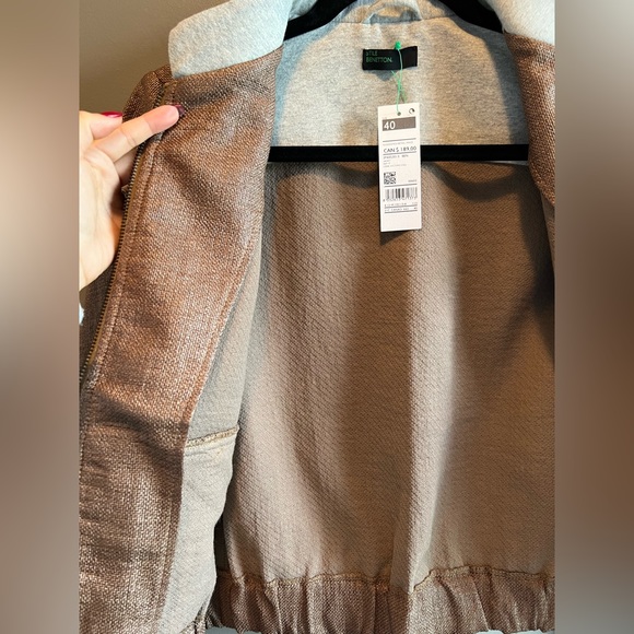 BENETTON - burlap style bomber jacket - manteau toile de jute Size 40 (XS-S) - Picture 3 of 10